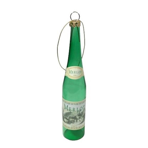 Old World White Wine Bottle 1917 Merlot Green Glass Christmas Ornament SCF 6" - Picture 2 of 6